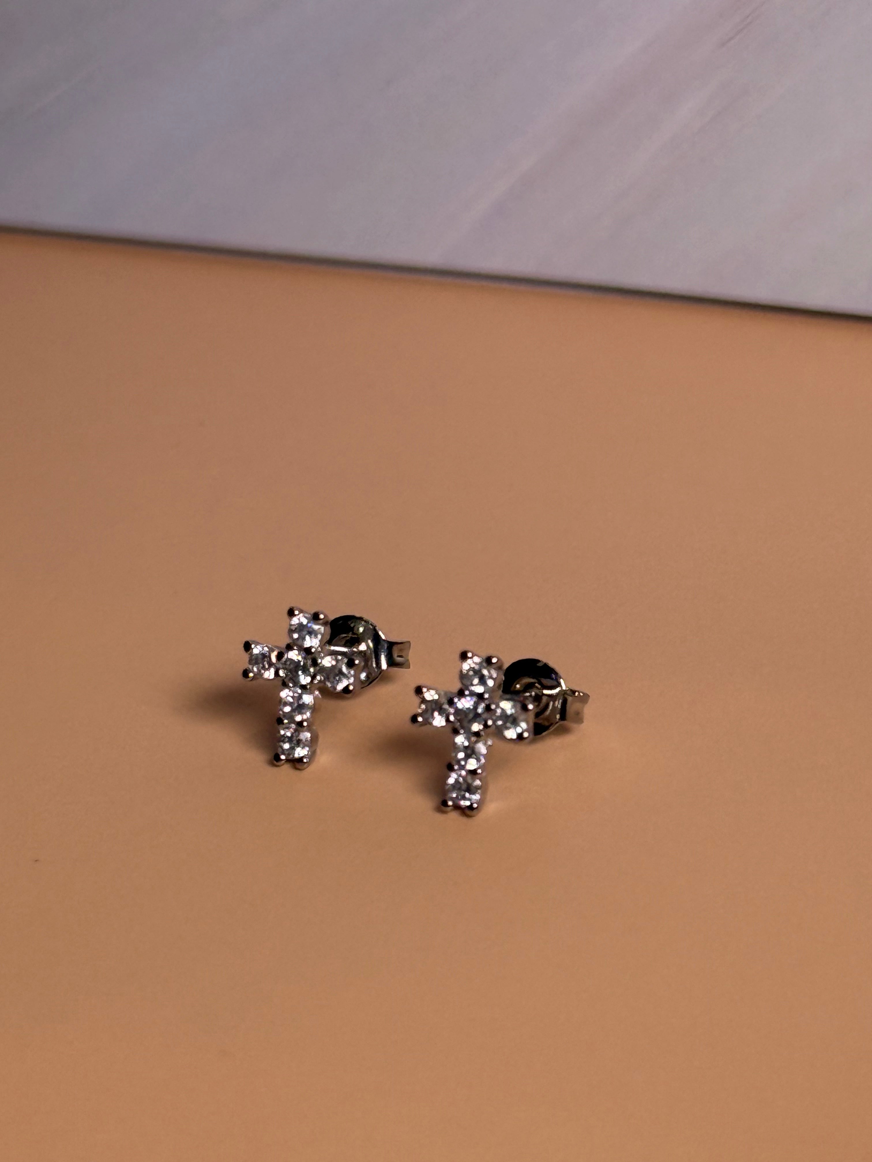 Small Studded Cross Earrings