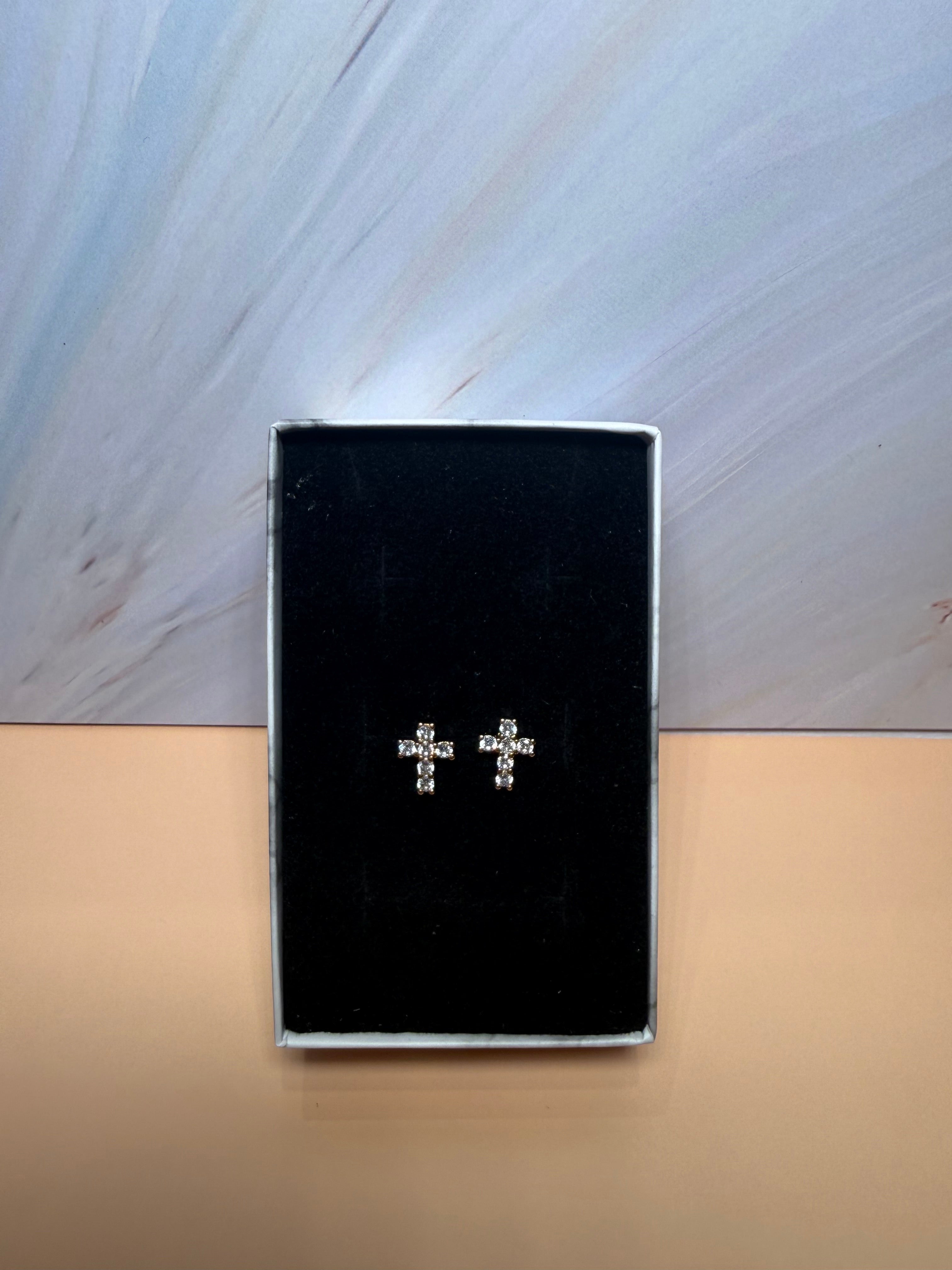 Small Studded Cross Earrings